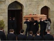 21 October 2016; The coffin of Munster Rugby head coach Anthony Foley is carried in to St. Flannan’s Church, Killaloe, Co Clare. The Shannon club man, with whom he won 5 All Ireland League titles, played 202 times for Munster and was capped for Ireland 62 times, died suddenly in Paris on November 16, 2016 at the age of 42. Photo by Stephen McCarthy/Sportsfile