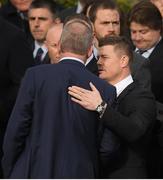 21 October 2016; Brian O'Driscoll, who captained Leinster, Ireland and the British and Irish Lions, consoles Mick Galwey outside St. Flannan’s Church, Killaloe, Co Clare, before the funeral of Munster Rugby head coach Anthony Foley. The Shannon club man, with whom he won 5 All Ireland League titles, played 202 times for Munster and was capped for Ireland 62 times, died suddenly in Paris on November 16, 2016 at the age of 42. Photo by Brendan Moran/Sportsfile