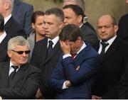 21 October 2016; Frank O'Driscoll, Kevin Maggs, Ronan O'Gara and Ireland Captain Rory Best outside St. Flannan’s Church, Killaloe, Co Clare, before the funeral of Munster Rugby head coach Anthony Foley. The Shannon club man, with whom he won 5 All Ireland League titles, played 202 times for Munster and was capped for Ireland 62 times, died suddenly in Paris on November 16, 2016 at the age of 42. Photo by Brendan Moran/Sportsfile