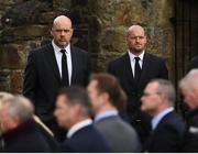 21 October 2016; Glasgow Warriors head coach Gregor Townsend and his assistant Dan McFarland, left, arrive for the funeral of Munster Rugby head coach Anthony Foley at the St. Flannan’s Church, Killaloe, Co Clare. The Shannon club man, with whom he won 5 All Ireland League titles, played 202 times for Munster and was capped for Ireland 62 times, died suddenly in Paris on November 16, 2016 at the age of 42. Photo by Stephen McCarthy/Sportsfile