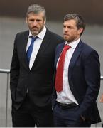 21 October 2016; Former Leinster player Emmet Byrne, left, and former Munster player Ian Dowling, arrive for the funeral of Munster Rugby head coach Anthony Foley at the St. Flannan’s Church, Killaloe, Co Clare. The Shannon club man, with whom he won 5 All Ireland League titles, played 202 times for Munster and was capped for Ireland 62 times, died suddenly in Paris on November 16, 2016 at the age of 42. Photo by Brendan Moran/Sportsfile
