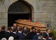 21 October 2016; The coffin of Munster Rugby head coach Anthony Foley leaves the St. Flannan’s Church, Killaloe, Co Clare. The Shannon club man, with whom he won 5 All Ireland League titles, played 202 times for Munster and was capped for Ireland 62 times, died suddenly in Paris on November 16, 2016 at the age of 42. Photo by Stephen McCarthy/Sportsfile