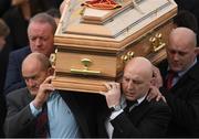 21 October 2016; Former Munster players, from left, Mick Galwey, Peter Clohessy Keith Wood and John Hayes carry the coffin of Munster Rugby head coach Anthony Foley at the St. Flannan’s Church, Killaloe, Co Clare. The Shannon club man, with whom he won 5 All Ireland League titles, played 202 times for Munster and was capped for Ireland 62 times, died suddenly in Paris on November 16, 2016 at the age of 42. Photo by Brendan Moran/Sportsfile