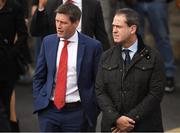 21 October 2016; Former Munster players Ronan O'Gara, left, and Tom Tierney arrive for the funeral of Munster Rugby head coach Anthony Foley at the St. Flannan’s Church, Killaloe, Co Clare. The Shannon club man, with whom he won 5 All Ireland League titles, played 202 times for Munster and was capped for Ireland 62 times, died suddenly in Paris on November 16, 2016 at the age of 42. Photo by Brendan Moran/Sportsfile