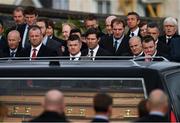 21 October 2016; Brian O'Driscoll, who captained Leinster, Ireland and the British and Irish Lions, looks on as the hearse arrives for the funeral of Munster Rugby head coach Anthony Foley at the St. Flannan’s Church, Killaloe, Co Clare. The Shannon club man, with whom he won 5 All Ireland League titles, played 202 times for Munster and was capped for Ireland 62 times, died suddenly in Paris on November 16, 2016 at the age of 42. Photo by Stephen McCarthy/Sportsfile