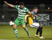 21 October 2016; Robert Cornwall of Shamrock Rovers in action against Ger Pender of Bray Wanderers during the SSE Airtricity League Premier Division game between Shamrock Rovers and Bray Wanderers at Tallaght Stadium in Tallaght, Co. Dublin. Photo by David Maher/Sportsfile