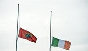 22 October 2016; The Ireland flag and the flag of Munster Rugby fly at half mast in memory of the late Munster Rugby head coach Anthony Foley. The Shannon club man, with whom he won 5 All Ireland League titles, played 202 times for Munster and was capped for Ireland 62 times, died suddenly in Paris on November 16, 2016 at the age of 42. European Rugby Champions Cup Pool 1 Round 2 match between Munster and Glasgow Warriors at Thomond Park in Limerick. Photo by Diarmuid Greene/Sportsfile