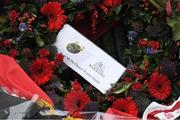22 October 2016; A floral tribute from all the 'Glasgow Warriors Family' placed in memory of the late Munster Rugby head coach Anthony Foley before the European Rugby Champions Cup Pool 1 Round 2 match between Munster and Glasgow Warriors at Thomond Park in Limerick. The Shannon club man, with whom he won 5 All Ireland League titles, played 202 times for Munster and was capped for Ireland 62 times, died suddenly in Paris on November 16, 2016 at the age of 42. Photo by Brendan Moran/Sportsfile