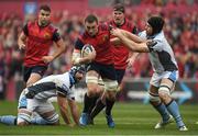 22 October 2016; Tommy O’Donnell of Munster is tackled by Tim Swinson of Glasgow during the European Rugby Champions Cup Pool 1 Round 2 match between Munster and Glasgow Warriors at Thomond Park in Limerick. Photo by Brendan Moran/Sportsfile