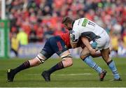 22 October 2016; Rory Hughes of Glasgow Warriors is tackled by Donnacha Ryan of Munster during the European Rugby Champions Cup Pool 1 Round 2 match between Munster and Glasgow Warriors at Thomond Park in Limerick. Photo by Seb Daly/Sportsfile