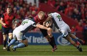 22 October 2016; John Ryan of Munster is tackled by Alex Allan, left, and Simone Favaro of Glasgow during the European Rugby Champions Cup Pool 1 Round 2 match between Munster and Glasgow Warriors at Thomond Park in Limerick. Photo by Brendan Moran/Sportsfile