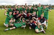 22 October 2016; The Ireland squad celebrate with the cup after the 2016 U21 Hurling/Shinty International Series match between Ireland and Scotland at Bught Park in Inverness, Scotland. Photo by Piaras Ó Mídheach/Sportsfile