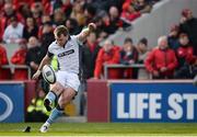 22 October 2016; Stuart Hogg of Glasgow Warriors kicks a conversion following a try by teammate Mark Bennett during the European Rugby Champions Cup Pool 1 Round 2 match between Munster and Glasgow Warriors at Thomond Park in Limerick. Photo by Seb Daly/Sportsfile