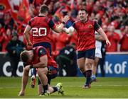 22 October 2016; Jack O'Donoghue, left, and Niall Scannell of Munster congratulate each other following their team's victory in the European Rugby Champions Cup Pool 1 Round 2 match between Munster and Glasgow Warriors at Thomond Park in Limerick. Photo by Seb Daly/Sportsfile