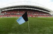 22 October 2016; A Shannon RFC flag flies on the pitch in memory of the late Munster Rugby head coach Anthony Foley before the European Rugby Champions Cup Pool 1 Round 2 match between Munster and Glasgow Warriors at Thomond Park in Limerick. The Shannon club man, with whom he won 5 All Ireland League titles, played 202 times for Munster and was capped for Ireland 62 times, died suddenly in Paris on November 16, 2016 at the age of 42. Photo by Brendan Moran/Sportsfile