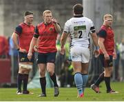 22 October 2016; Keith Earls of Munster speaks to Fraser Brown of Glasgow as he leaves the pitch having been shown a red card during the European Rugby Champions Cup Pool 1 Round 2 match between Munster and Glasgow Warriors at Thomond Park in Limerick. Photo by Brendan Moran/Sportsfile