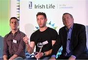 22 October 2016; Kilkenny hurler Michael Fennelly, centre, speaks as part of a panel discussion which also included Offaly footballer and gambling awareness advocate Niall McNamee, left, and NUIJ Professor and former Tipperary senior hurling manager Eamon O'Shea, right, during the 2016 GAA Health & Wellbeing Conference at Croke Park in Dublin. Photo by Cody Glenn/Sportsfile