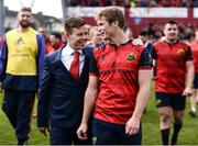 22 October 2016; Recently retired Munster player Johnny Holland, left, with Man of the Match Tyler Blenendaal of Munster after the European Rugby Champions Cup Pool 1 Round 2 match between Munster and Glasgow Warriors at Thomond Park in Limerick. Photo by Diarmuid Greene/Sportsfile