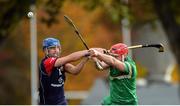 22 October 2016; James Toher of Ireland in action against Liam MacDonald of Scotland during the 2016 Senior Hurling/Shinty International Series match between Ireland and Scotland at Bught Park in Inverness, Scotland. Photo by Piaras Ó Mídheach/Sportsfile