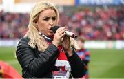 22 October 2016; Soprano Sinead O'Brien leads the Munster Rugby Supporters Choir in a rendition of the Shannon RFC anthem 'There Is an Isle' in memory of the late Munster Rugby head coach Anthony Foley before the European Rugby Champions Cup Pool 1 Round 2 match between Munster and Glasgow Warriors at Thomond Park in Limerick. The Shannon club man, with whom he won 5 All Ireland League titles, played 202 times for Munster and was capped for Ireland 62 times, died suddenly in Paris on November 16, 2016 at the age of 42. Photo by Brendan Moran/Sportsfile