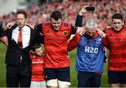 22 October 2016; Munster strength and conditioning coach Aidan O'Connell alongside his son Barry, Munster captain Peter O'Mahony, head of fitness Aled Walters and and Ronan O'Mahony as they sing 'Stand Up And Fight' on the pitch after the European Rugby Champions Cup Pool 1 Round 2 match between Munster and Glasgow Warriors at Thomond Park in Limerick. Photo by Diarmuid Greene/Sportsfile