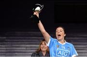 22 October 2016; Dublin captain Sarah O'Donovan lifts the cup after the 2016 Senior Camogie/Shinty International Series match between Dublin and Scotland at Bught Park in Inverness, Scotland. Photo by Piaras Ó Mídheach/Sportsfile