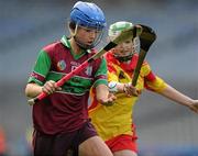 6 March 2011; Hannah Eastwood, Eoghan Rua, in action against Claire Walsh, The Harps. All-Ireland Intermediate Camogie Club Championship Final, Eoghan Rua v The Harps, Croke Park, Dublin. Picture credit: Brian Lawless / SPORTSFILE