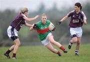 6 March 2011; Ciara Hanahoe, Mayo, in action against Aoibheann Daly and Anne Marie McDonagh, Galway. Bord Gais Energy National Football League Division One, Mayo v Galway, Davitts, Ballindine, Co. Mayo. Picture credit: Ray Ryan / SPORTSFILE