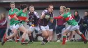 6 March 2011; Sarah Murphy, Galway, in action against Amy Bell and Ciara McManamon, Mayo. Bord Gais Energy National Football League Division One, Mayo v Galway, Davitts, Ballindine, Co. Mayo. Picture credit: Ray Ryan / SPORTSFILE
