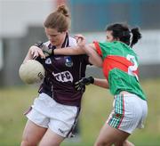 6 March 2011; Lisa Leonard, Galway, in action against Amy Bell, Mayo. Bord Gais Energy National Football League Division One, Mayo v Galway, Davitts, Ballindine, Co. Mayo. Picture credit: Ray Ryan / SPORTSFILE