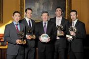 7 March 2011; At the AIB Provincial Player Awards 2010 is AIB Bank General Manager Billy Finn with football award winners, from left, Frankie Dolan, St. Brigid's, Co. Roscommon, Brian Kavanagh, Kilmacud Crokes, Dublin, David Niblock, Nemo Rangers, Co. Cork, and Oisin McConville, Crossmaglen Rangers, Co. Armagh. AIB Provincial Player Awards, RDS, Ballsbridge, Dublin. Picture credit: Brian Lawless / SPORTSFILE