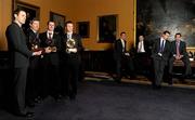 7 March 2011; At the AIB Provincial Player Awards 2010 is AIB Bank General Manager Billy Finn with hurling award winners, from left, Kevin Moran, De La Salle, Co. Waterford, Liam Watson, Loughgiel Shamrocks, Co. Antrim, and Mark Bergin, O'Loughlin Gaels, Co. Kilkenny, as the football winners, from left, David Niblock, Nemo Rangers, Co. Cork, Oisin McConville, Crossmaglen Rangers, Co. Armagh, Brian Kavanagh, Kilmacud Crokes, Dublin, and Frankie Dolan, St. Brigid's, Co Roscommon, look on. AIB Provincial Player Awards, RDS, Ballsbridge, Dublin. Picture credit: Brian Lawless / SPORTSFILE