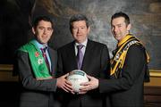 7 March 2011; At the AIB Provincial Player Awards 2010 is AIB Bank General Manager Billy Finn with Frankie Dolan, St. Brigid's, Co. Roscommon, left, and Oisin McConville, Crossmaglen Rangers, Co. Armagh. AIB Provincial Player Awards, RDS, Ballsbridge, Dublin. Picture credit: Brian Lawless / SPORTSFILE