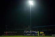 22 October 2016; Players from both sides pause during a minutes silence for the late Munster rugby head coach Anthony Foley before the SSE Airtricity League First Division play-off first leg game between Cobh Ramblers and Drogheda United at St. Colman's Park in Co. Cork. Photo by Eóin Noonan/Sportsfile