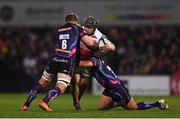 22 October 2016; Kyle McCall of Ulster is tackled by Kai Horstmann, left, and Harry Williams of Exeter Chiefs during the European Rugby Champions Cup Pool 5 Round 2 match between Ulster and Exeter Chiefs at the Kingspan Stadium in Belfast. Photo by Ramsey Cardy/Sportsfile