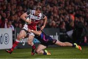 22 October 2016; Andrew Trimble of Ulster is tackled by James Short of Exeter Chiefs during the European Rugby Champions Cup Pool 5 Round 2 game between Ulster and Exeter Chiefs at Kingspan Stadium in Belfast. Photo by David Fitzgerald/Sportsfile