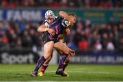 22 October 2016; Gareth Steenson of Exeter Chiefs is tackled by Luke Marshall of Ulster during the European Rugby Champions Cup Pool 5 Round 2 match between Ulster and Exeter Chiefs at the Kingspan Stadium in Belfast. Photo by Ramsey Cardy/Sportsfile