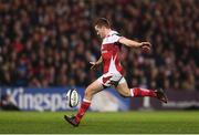 22 October 2016; Paddy Jackson of Ulster kicks a drop goal in the 78th minute during the European Rugby Champions Cup Pool 5 Round 2 match between Ulster and Exeter Chiefs at the Kingspan Stadium in Belfast. Photo by Ramsey Cardy/Sportsfile