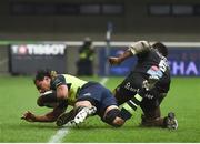 23 October 2016; Isa Nacewa of Leinster score his side's try despite the tackle of Paul Willemse of Montpellier during the European Rugby Champions Cup Pool 4 Round 2 match between Leinster and Montpellier at Altrad Stadium in Montpellier, France. Photo by Stephen McCarthy/Sportsfile