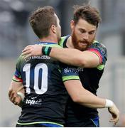23 October 2016; Jack Carty of Connacht, left, celebrates after scoring his side's try with team-mate Jake Heenan during the European Rugby Champions Cup Pool 2 Round 2 match between Zebre Rugby and Connacht Rugby at Stadio Lanfranchi in Parma. Photo by Roberto Bregani/Sportsfile