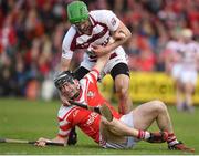 23 October 2016; Eddie McCloskey of Loughgiel Shamrocks in action against Chris McKaigue of Slaughtneil Emmetts during the AIB Ulster GAA Hurling Senior Club Championship Final game between Loughgiel Shamrocks and Slaughtneil Emmetts at the Athletic Grounds in Armagh. Photo by Philip Fitzpatrick/Sportsfile