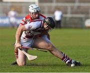 23 October 2016; Tiernan Coyle of Loughgiel Shamrocks in action against Se McGuigan of Slaughtneil Emmetts during the AIB Ulster GAA Hurling Senior Club Championship Final game between Loughgiel Shamrocks and Slaughtneil Emmetts at the Athletic Grounds in Armagh. Photo by Philip Fitzpatrick/Sportsfile