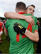 23 October 2016; Senan Kilbride, left, and Darragh Sheehy of St Brigid’s congratulate each other following their team's victory during the Roscommon County Senior Club Football Championship Final game between St Brigid's and Padraig Pearses in Kiltoom, Roscommon. Photo by Seb Daly/Sportsfile