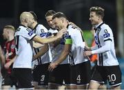 23 October 2016; Andy Boyle of Dundalk is congratulated by team-mates, from left, Alan Keane, Dane Massey and Ronan Finn after scoring his side's first goal during the SSE Airtricity League Premier Division game between Dundalk and Bohemians at Oriel Park in Dundalk. Photo by Sportsfile
