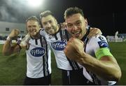 23 October 2016; Andy Boye of Dundalk, right, celebrates with teammates Brian Gartland and Dane Massey at the end of the SSE Airtricity League Premier Division game between Dundalk and Bohemians at Oriel Park in Dundalk. Photo by David Maher/Sportsfile