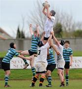 9 March 2011; Conor Pearse, Presentation College, Bray, wins the lineout against Aaron Cafferky, St. Gerard's School. Fr. Godfrey Cup Semi Final, St. Gerard's School v Presentation College, Bray, Greystones RFC, Dr. Hickey Park, Co. Wicklow. Picture credit: Brian Lawless / SPORTSFILE