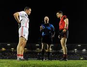 12 March 2011; Referee Derek Fahy, Longford, conducts the coin toss with Cork captain Patrick Kelly and Down captain Danny Hughes, right. Allianz Football League, Division 1, Round 4, Cork v Down, Pairc Ui Rinn, Cork. Picture credit: Stephen McCarthy / SPORTSFILE