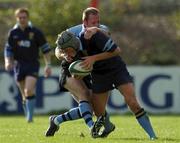 27 October 2001; Eoghan Hickey of UCD is tackled by Mervyn Murphy of Galwegians during the AIB League Division 1 match between UCD and Galwegians at Belfield Bowl in Dublin. Photo by Ray McManus/Sportsfile