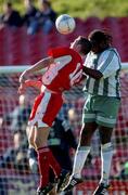 28 October 2001; Noel Hartigan of Cork City in action against Wesley Charles of Bray Wanderers during the eircom League Premier Division match between Cork City and Bray Wanderers at Turners Cross in Cork. Photo by Brendan Moran/Sportsfile