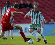 28 October 2001; Thomas Morgan of Bray Wanderers in action against Conor O'Grady of Cork City during the eircom League Premier Division match between Cork City and Bray Wanderers at Turners Cross in Cork. Photo by Brendan Moran/Sportsfile